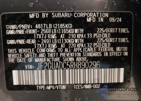 2024 Subaru Crosstrek Premium z USA, uszkodzony, nr VIN JF2GUADC5RH890296